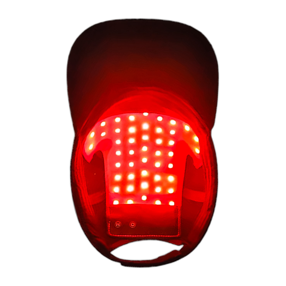 LED šviesos kepurė „Biomind“ su įjungtu raudonu įdėklu